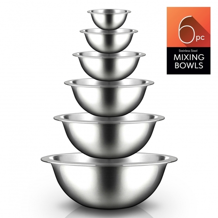 NUTRICHEF Kitchen Mixing Bowls - Food Mixing Bowl Set, Stainless Steel (6 Bowls) NCMB6PC